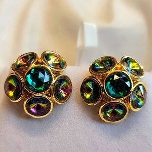 Vintage Flower Burst 🌼 Gold Tone Costume STATEMENT Jewelry Clip On Earrings